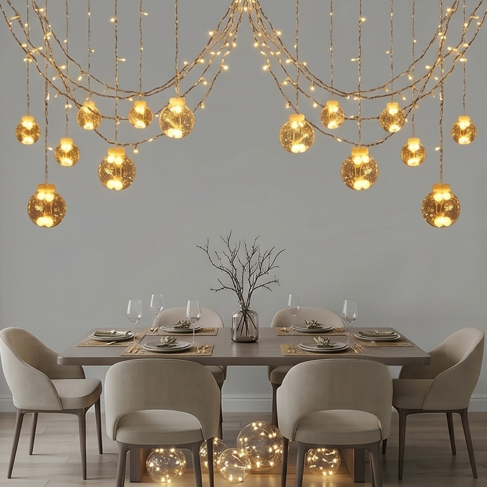 3M Wishing Ball LED String Lights – 108 Bulbs, 8 Lighting Modes, Battery-Powered Festive Decor