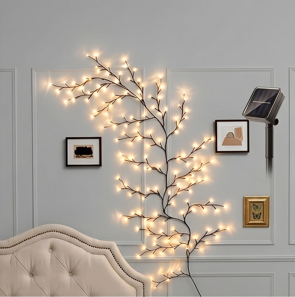 Flexible Solar-Powered Vine Branch Lights – 8-in-1 Willow LED Decor for Garden, Patio & Indoor Ambiance