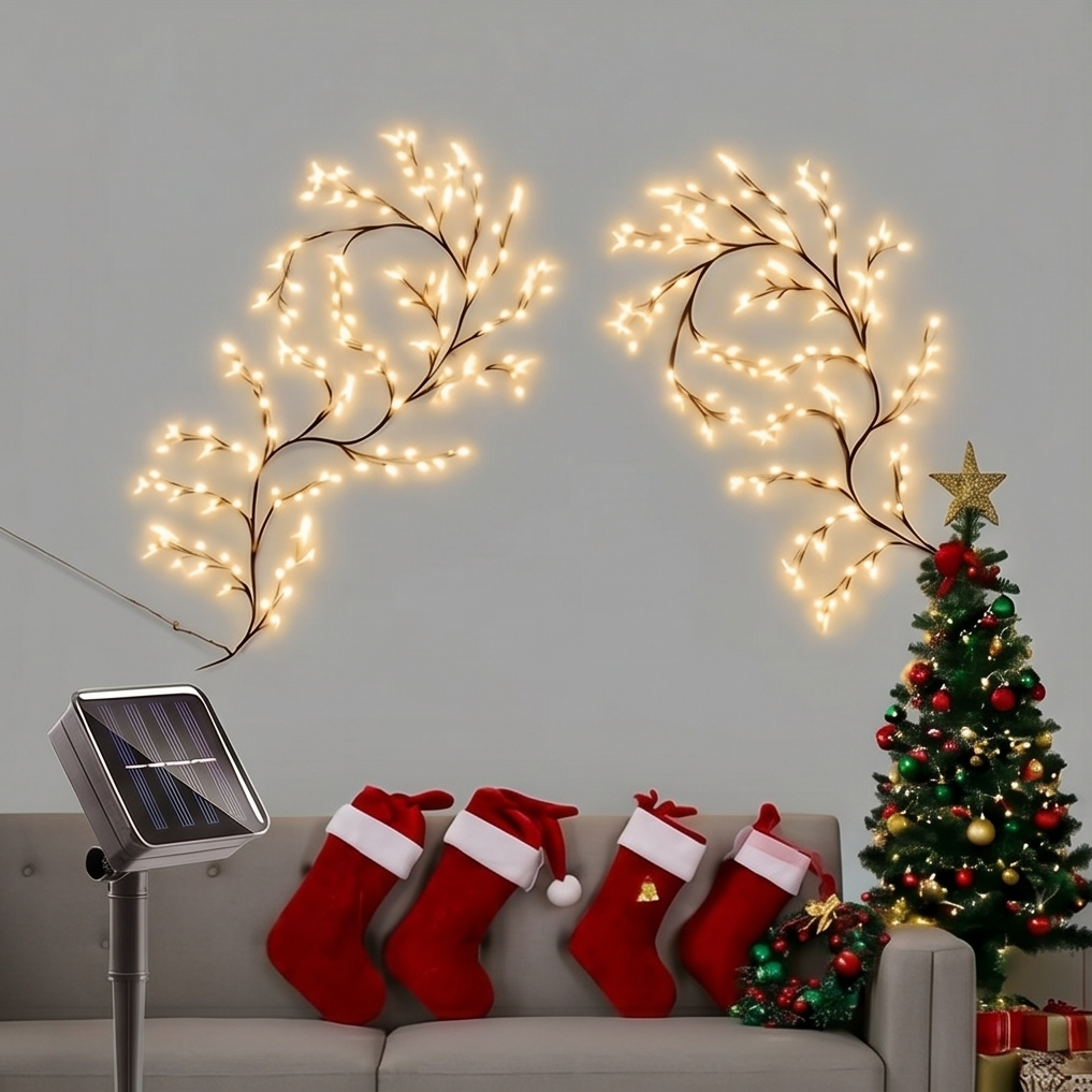 Flexible Solar-Powered Vine Branch Lights – 8-in-1 Willow LED Decor for Garden, Patio & Indoor Ambiance