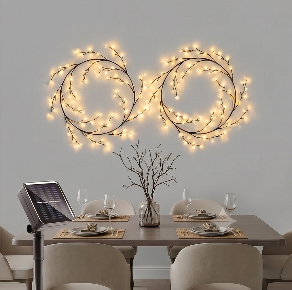 Flexible Solar-Powered Vine Branch Lights – 8-in-1 Willow LED Decor for Garden, Patio & Indoor Ambiance